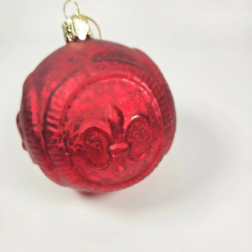 2 Vintage‎ Saetas Best Fleur-de-lis Red Glass Ball 3